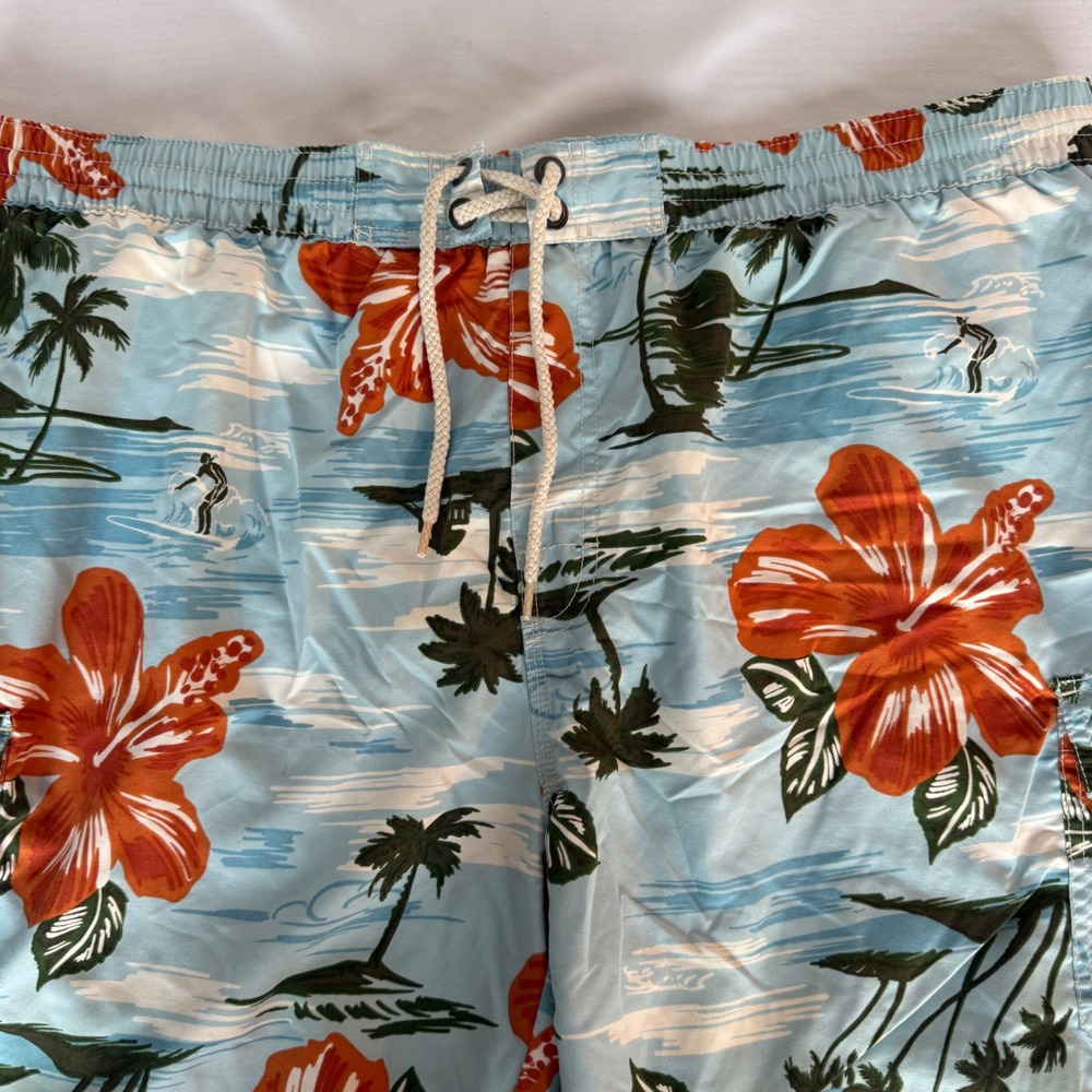 Caribbean Joe Mens XXL Swim Trunks Blue Hibiscus Surfer Cargo Board Shorts - Picture 4 of 9